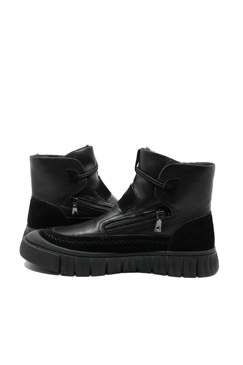 Imagine Ghete bărbați hi-top îmblănite, negre, din piele naturală OTR21813