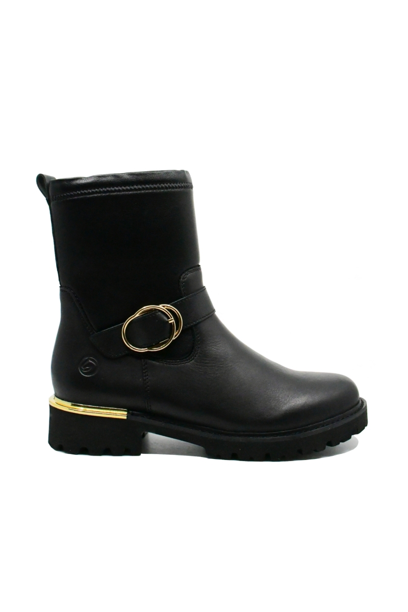 Imagine Ghete damă negre cu accesorii aurii din piele naturală REMD8666-01