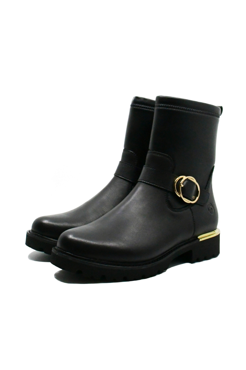 Imagine Ghete damă negre cu accesorii aurii din piele naturală REMD8666-01