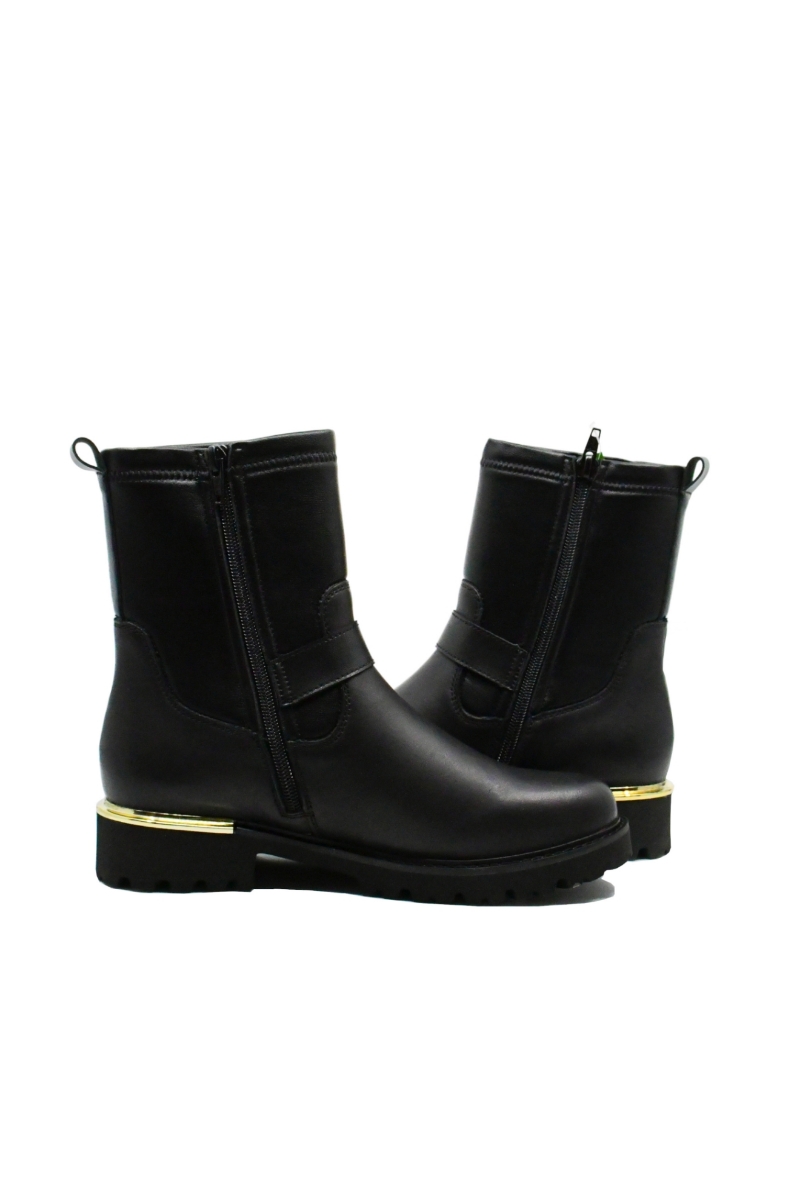 Imagine Ghete damă negre cu accesorii aurii din piele naturală REMD8666-01