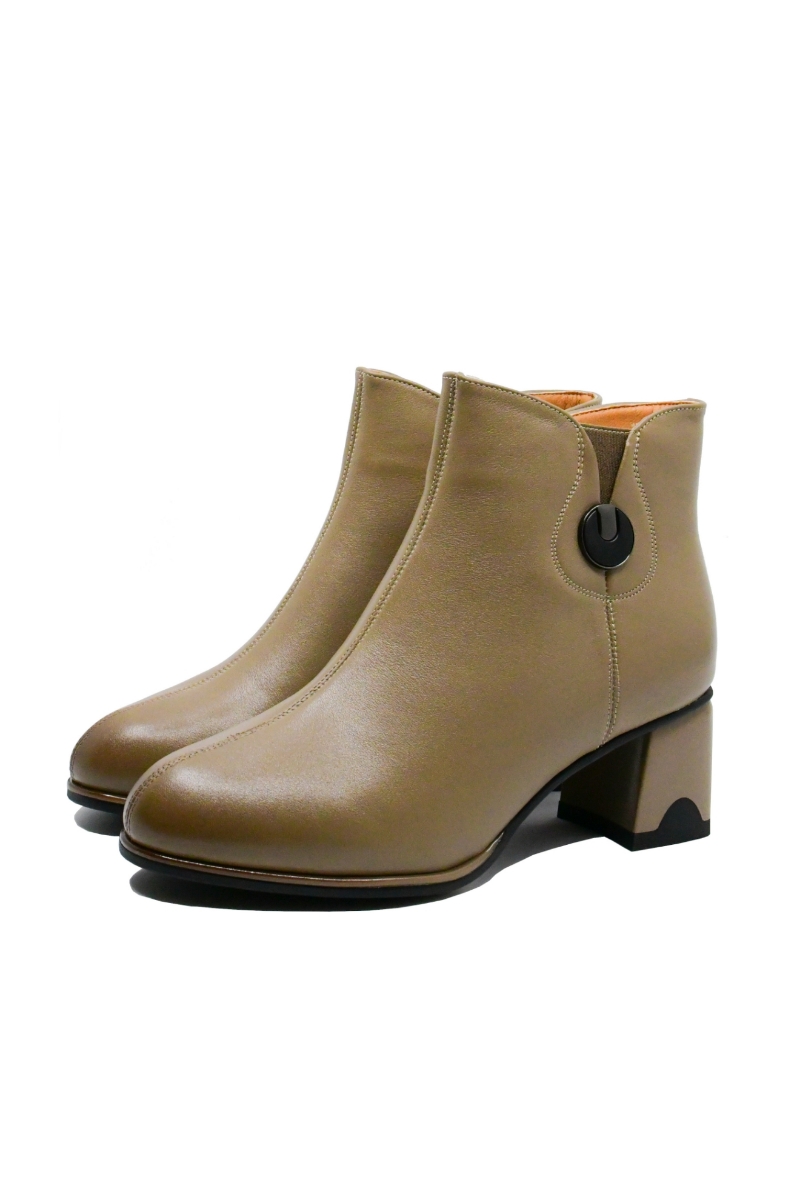 Imagine Botine damă cu toc bloc, apricot, din piele naturală KIVA611852
