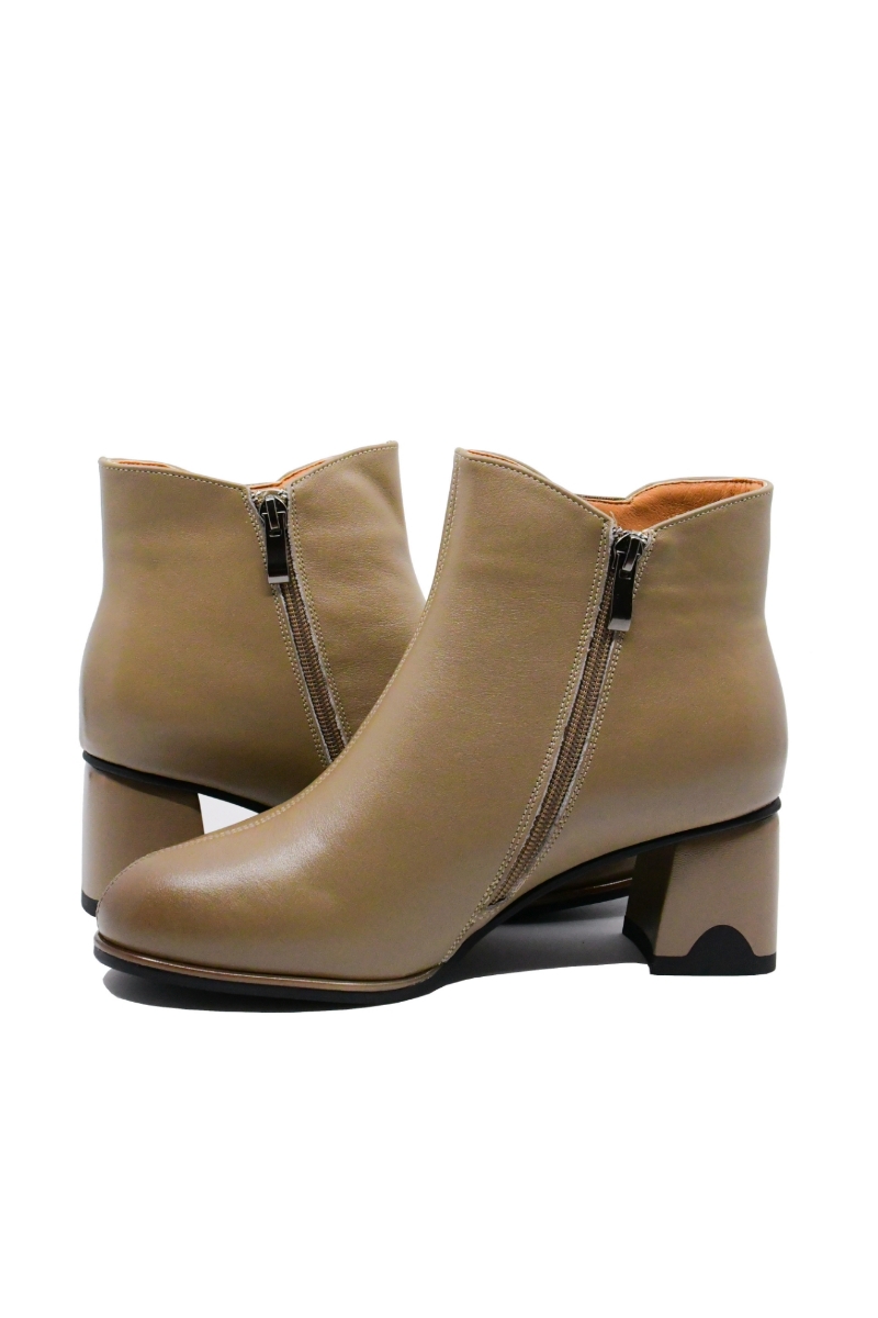 Imagine Botine damă cu toc bloc, apricot, din piele naturală KIVA611852