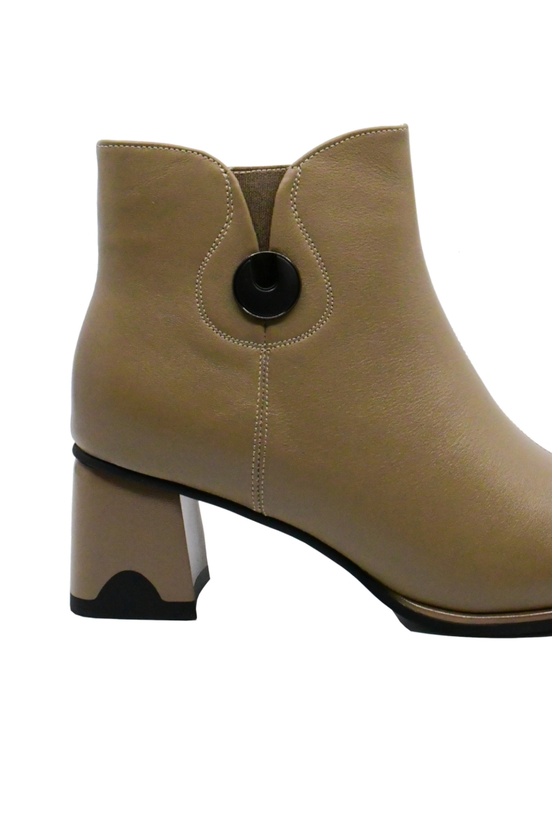 Imagine Botine damă cu toc bloc, apricot, din piele naturală KIVA611852