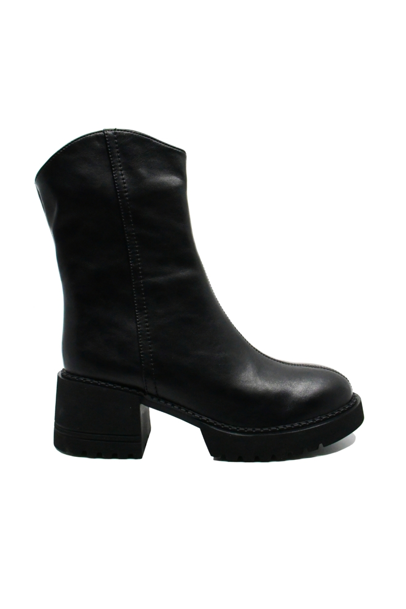 Imagine Ghete damă cu toc gros, negre, din piele naturală FNX6803