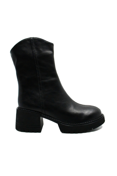Imagine Ghete damă cu toc gros, negre, din piele naturală FNX6803