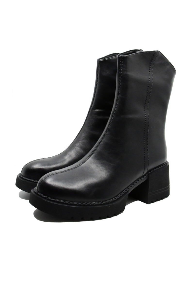 Imagine Ghete damă cu toc gros, negre, din piele naturală FNX6803