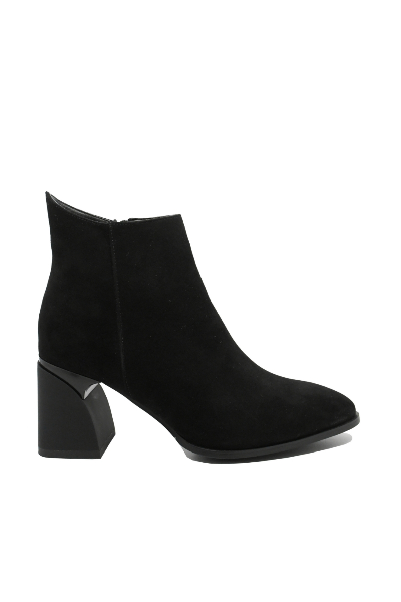Imagine Botine damă cu toc modern, negre, din piele întoarsă FNX21687