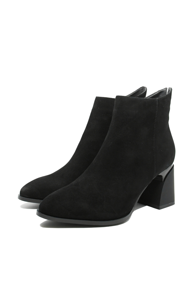 Imagine Botine damă cu toc modern, negre, din piele întoarsă FNX21687
