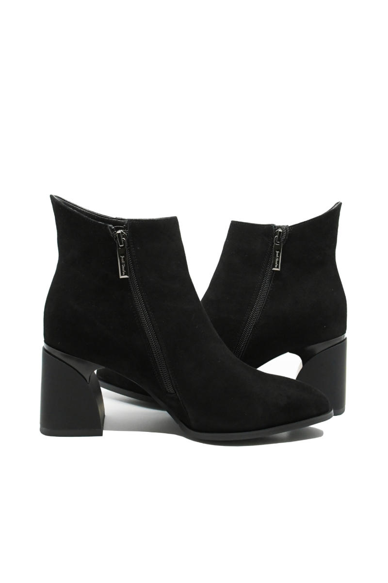 Imagine Botine damă cu toc modern, negre, din piele întoarsă FNX21687