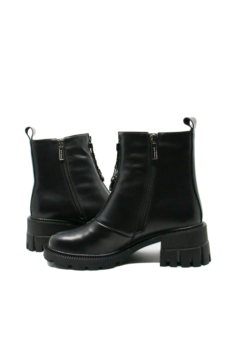 Imagine Botine damă cu fermoar în față și ciucure, negre, din piele naturală FNX2946