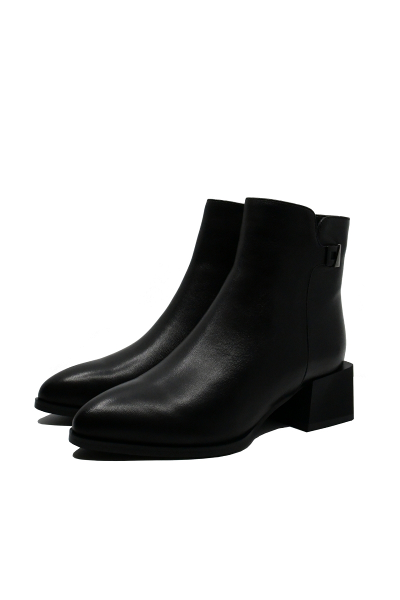Imagine Botine damă cu toc masiv pătrat, negre, din piele naturală FNX21346