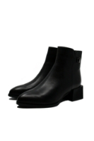 Imagine Botine damă cu toc masiv pătrat, negre, din piele naturală FNX21346