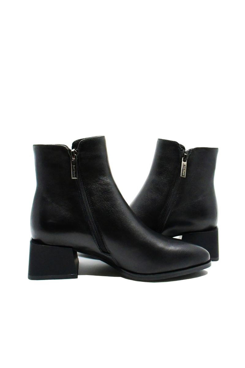 Imagine Botine damă cu toc masiv pătrat, negre, din piele naturală FNX21346