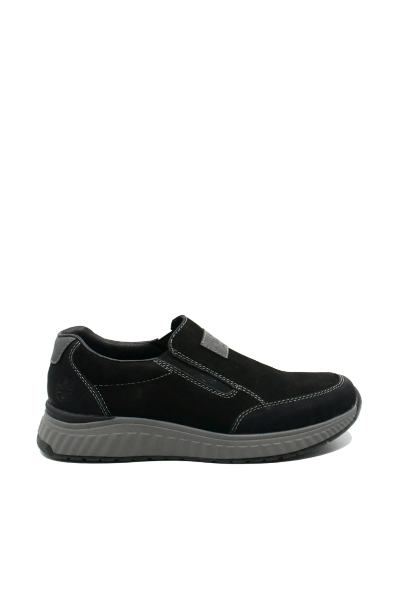 Imagine Pantofi stil mocasini negri, din piele întoarsă RIKB0654-00