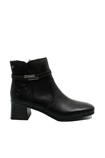 Imagine Botine negre din piele naturală, cu vârf pătrat și toc bloc RIK70973-00