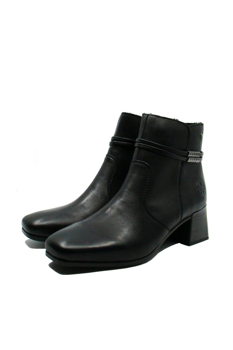 Imagine Botine negre din piele naturală, cu vârf pătrat și toc bloc RIK70973-00