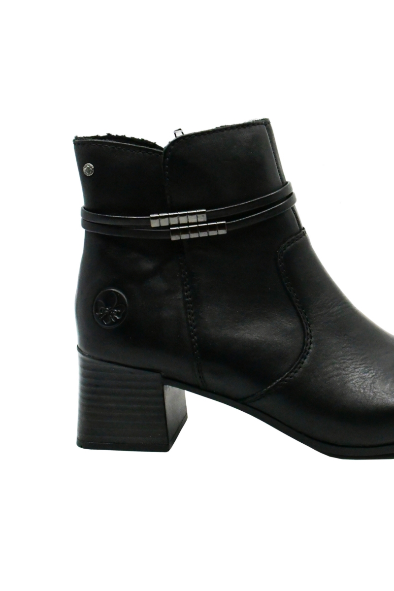 Imagine Botine negre din piele naturală, cu vârf pătrat și toc bloc RIK70973-00