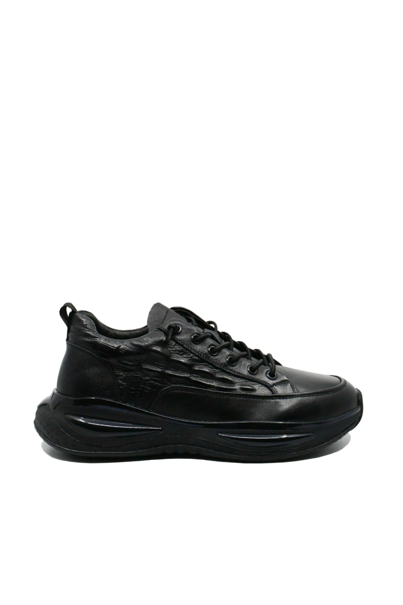 Imagine Teniși negri din piele naturală, cu model croco FLGM-5