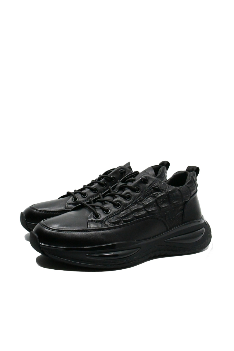 Imagine Teniși negri din piele naturală, cu model croco FLGM-5