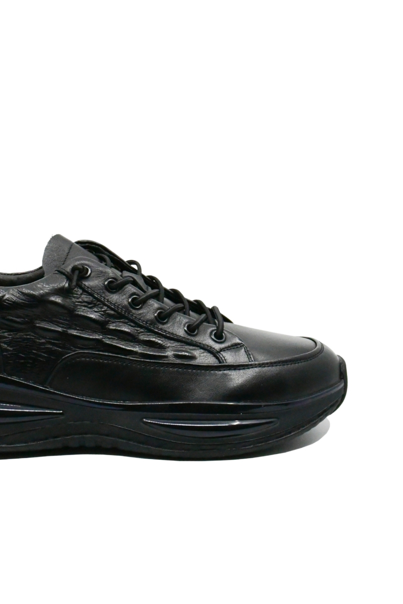 Imagine Teniși negri din piele naturală, cu model croco FLGM-5