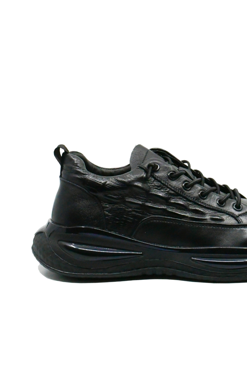 Imagine Teniși negri din piele naturală, cu model croco FLGM-5