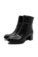 Imagine Botine negre din piele naturală, cu toc bloc și vârf pătrat CASP66350