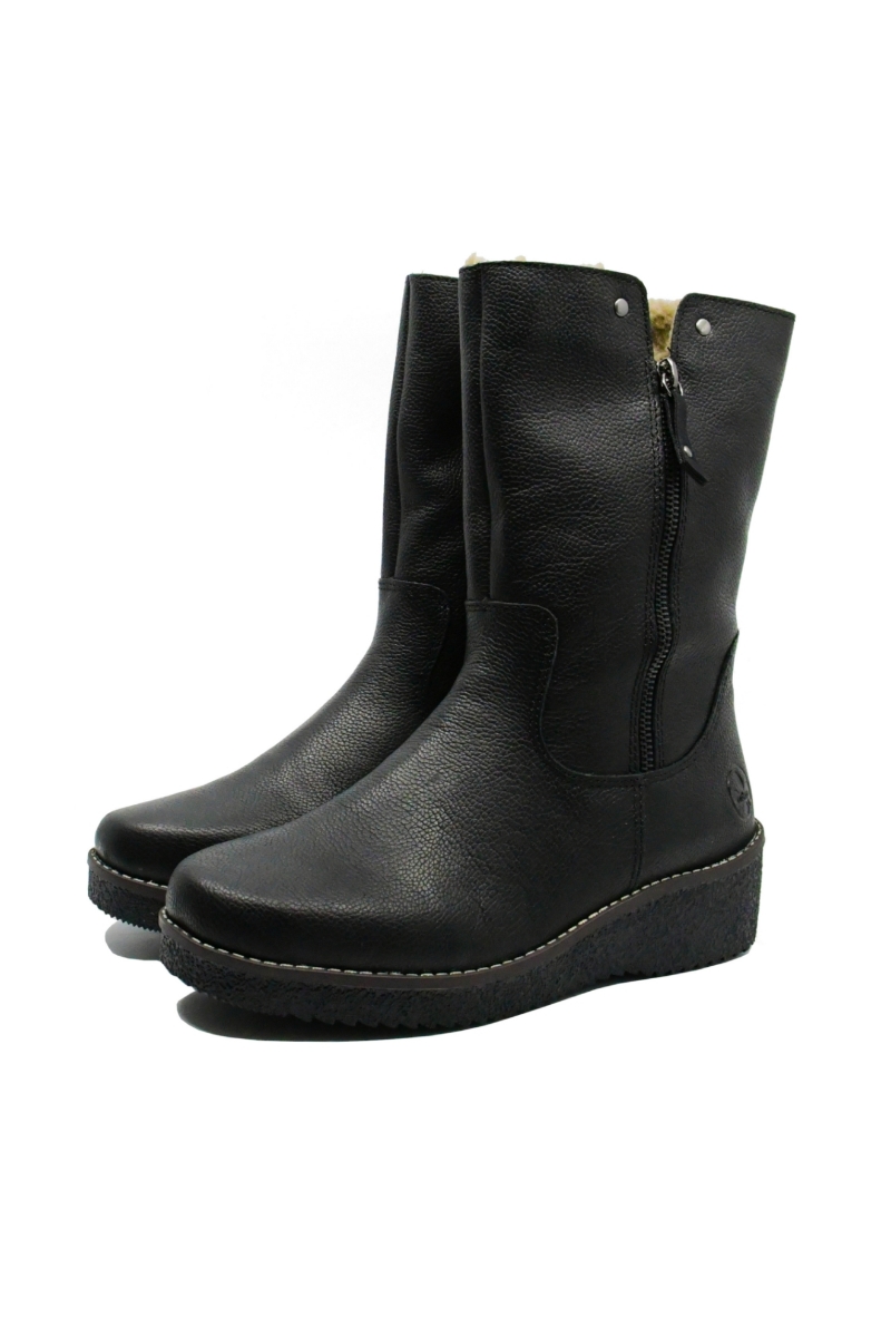 Imagine Ghete comode, negre, din piele naturală, cu fermoar metalic RIKY4653-00