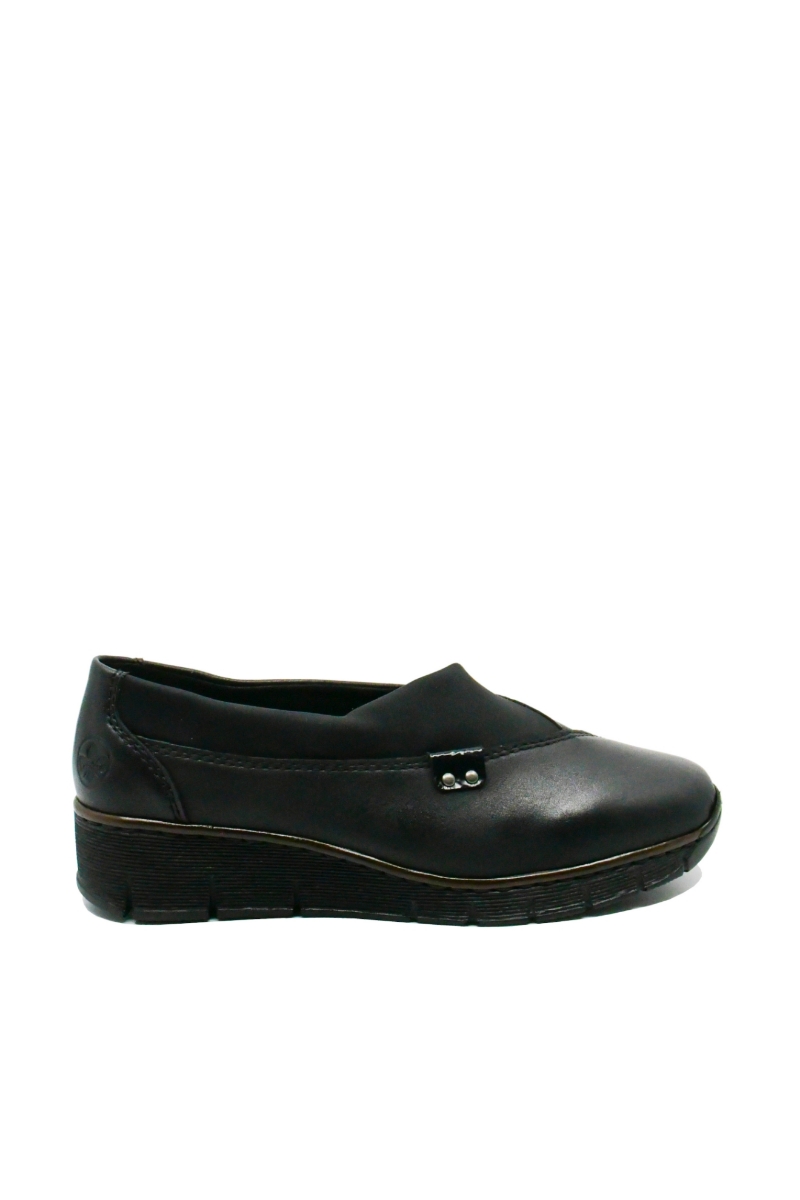 Imagine Pantofi negri din piele naturală, cu inserție elastică RIK53763-00