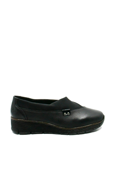 Imagine Pantofi negri din piele naturală, cu inserție elastică RIK53763-00