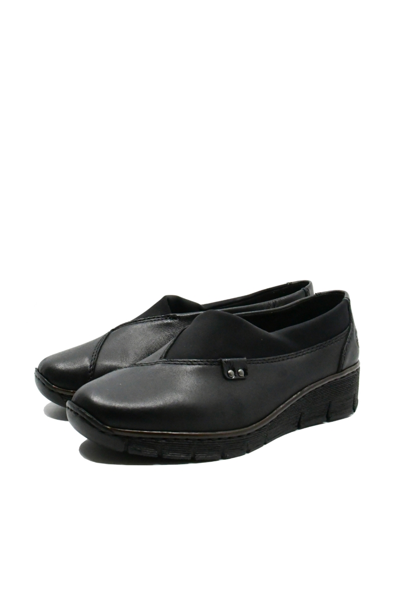 Imagine Pantofi negri din piele naturală, cu inserție elastică RIK53763-00