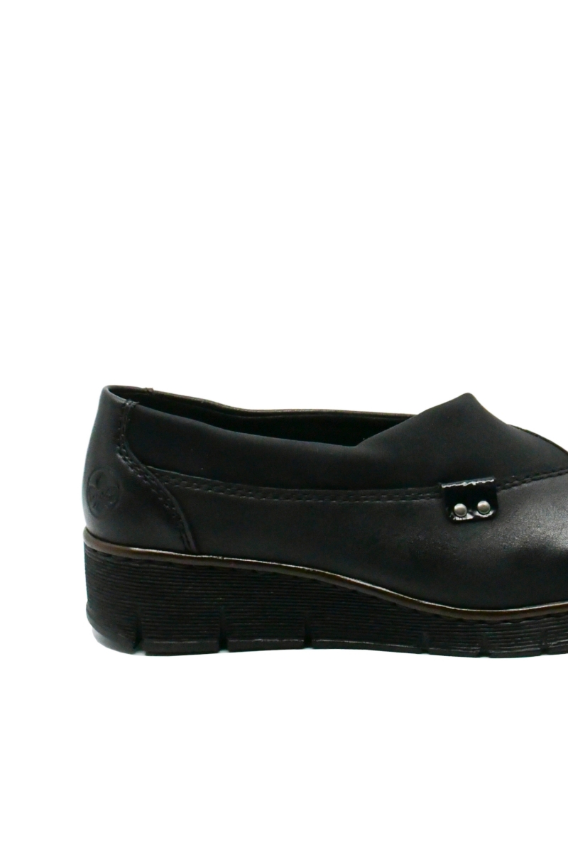 Imagine Pantofi negri din piele naturală, cu inserție elastică RIK53763-00