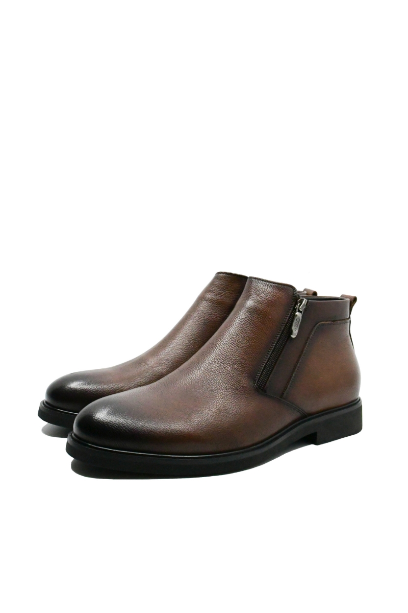 Imagine Ghete maro din piele naturală, cu două fermoare OTR630010