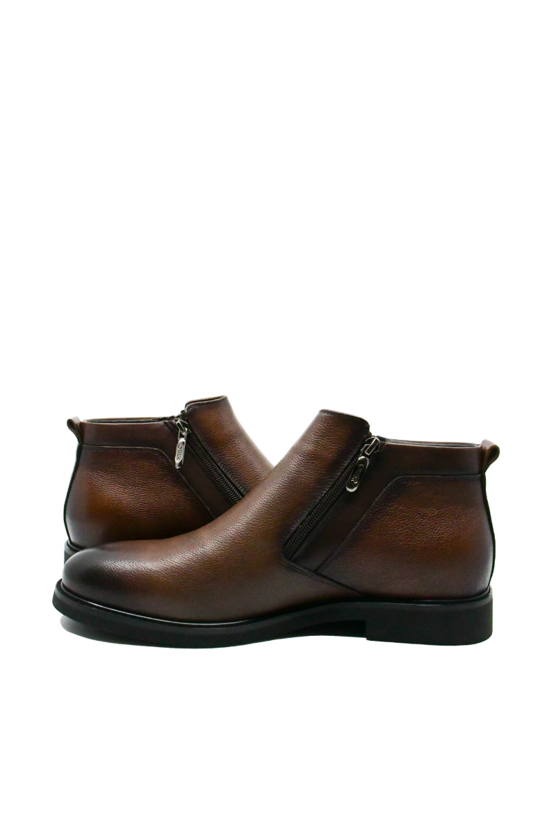 Imagine Ghete maro din piele naturală, cu două fermoare OTR630010