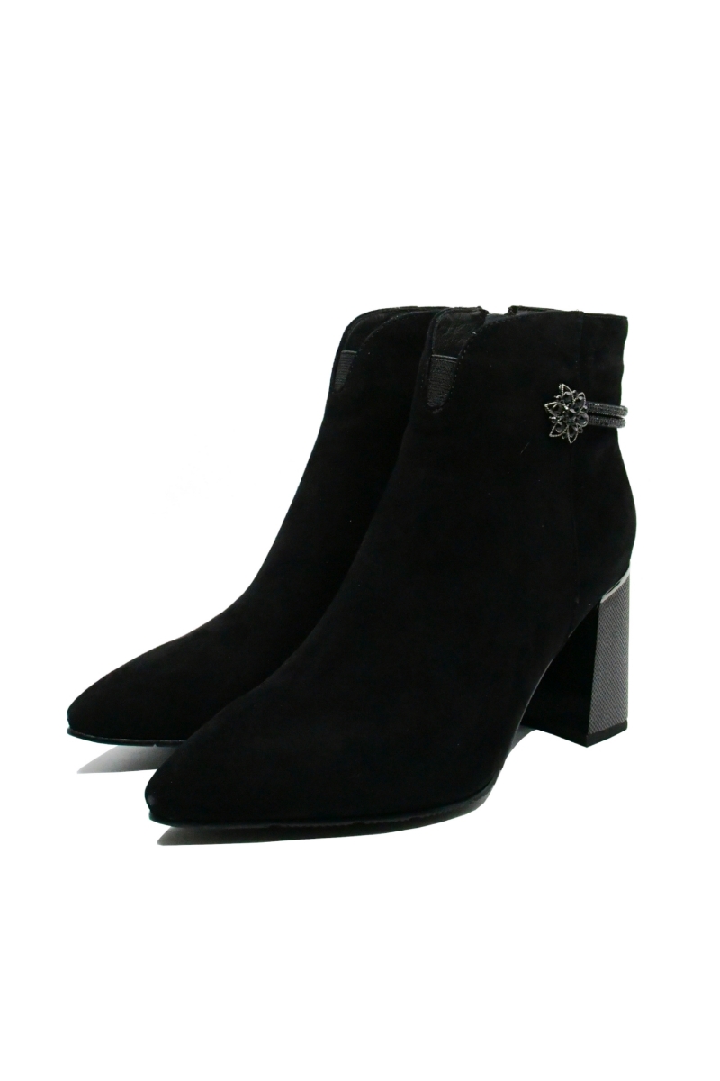 Imagine Botine negre din piele întoarsă, cu toc bloc și vârf ascuțit FLG2320