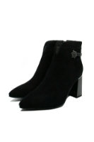 Imagine Botine negre din piele întoarsă, cu toc bloc și vârf ascuțit FLG2320