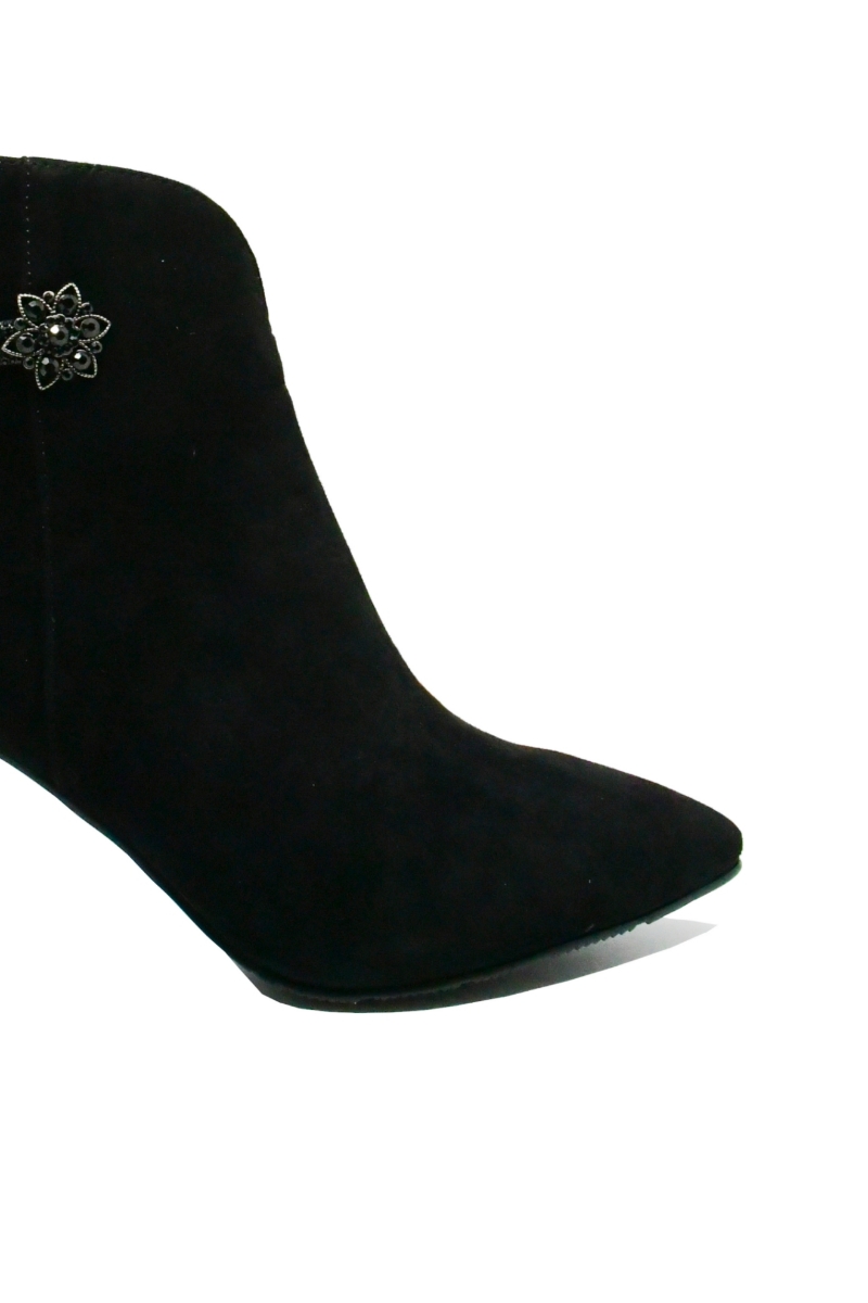 Imagine Botine negre din piele întoarsă, cu toc bloc și vârf ascuțit FLG2320