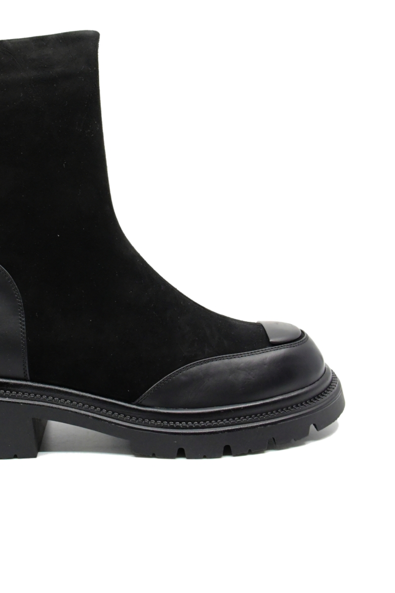 Imagine Ghete negre din piele întoarsă cu inserții din piele naturală FLG1340