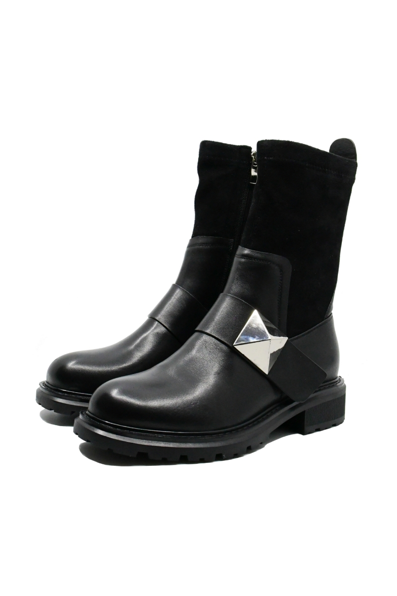 Imagine Ghete damă negre din piele naturală, cu carâmb moale FLG7023