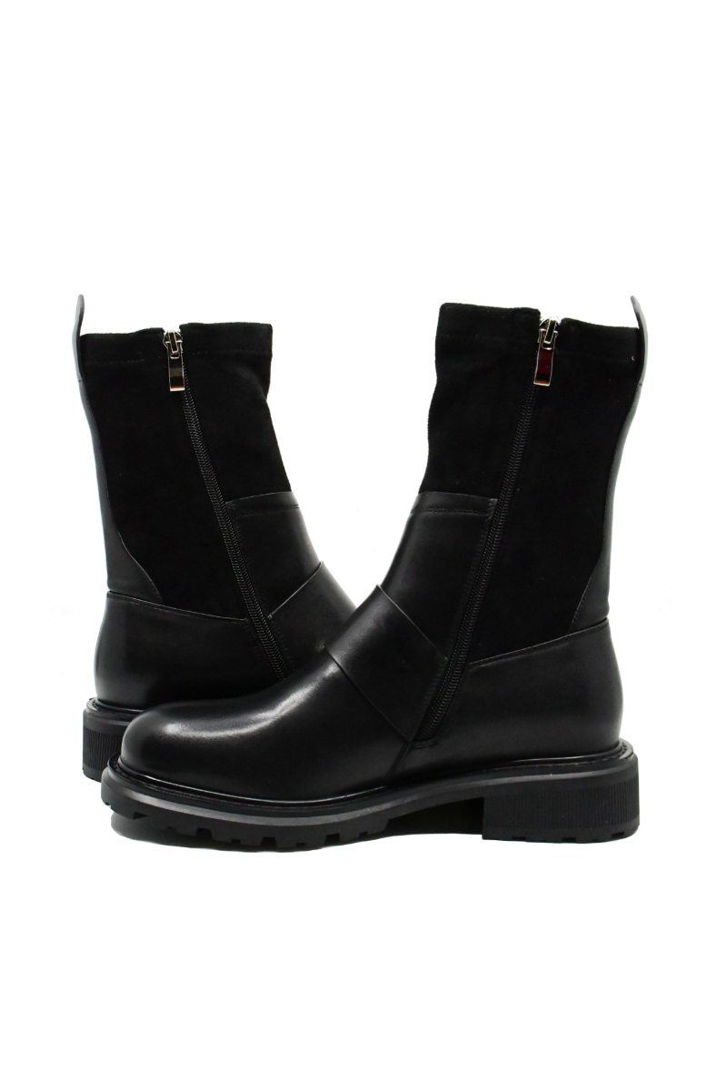 Imagine Ghete damă negre din piele naturală, cu carâmb moale FLG7023