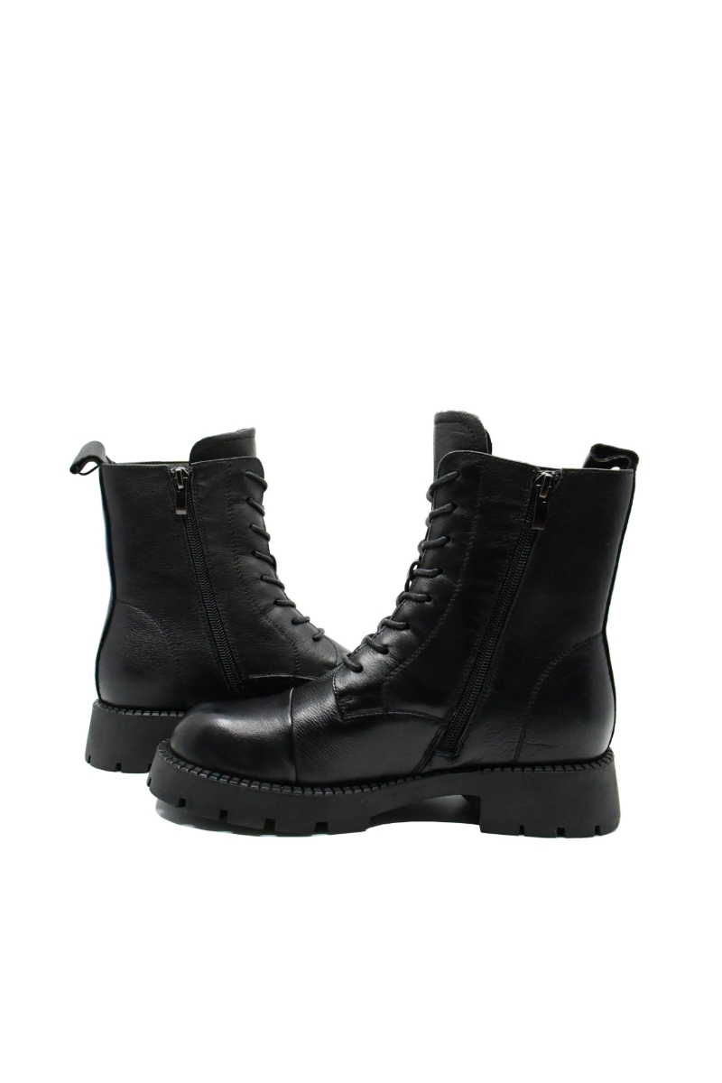 Imagine Ghete damă combat style, negre, din piele naturală FNX3991