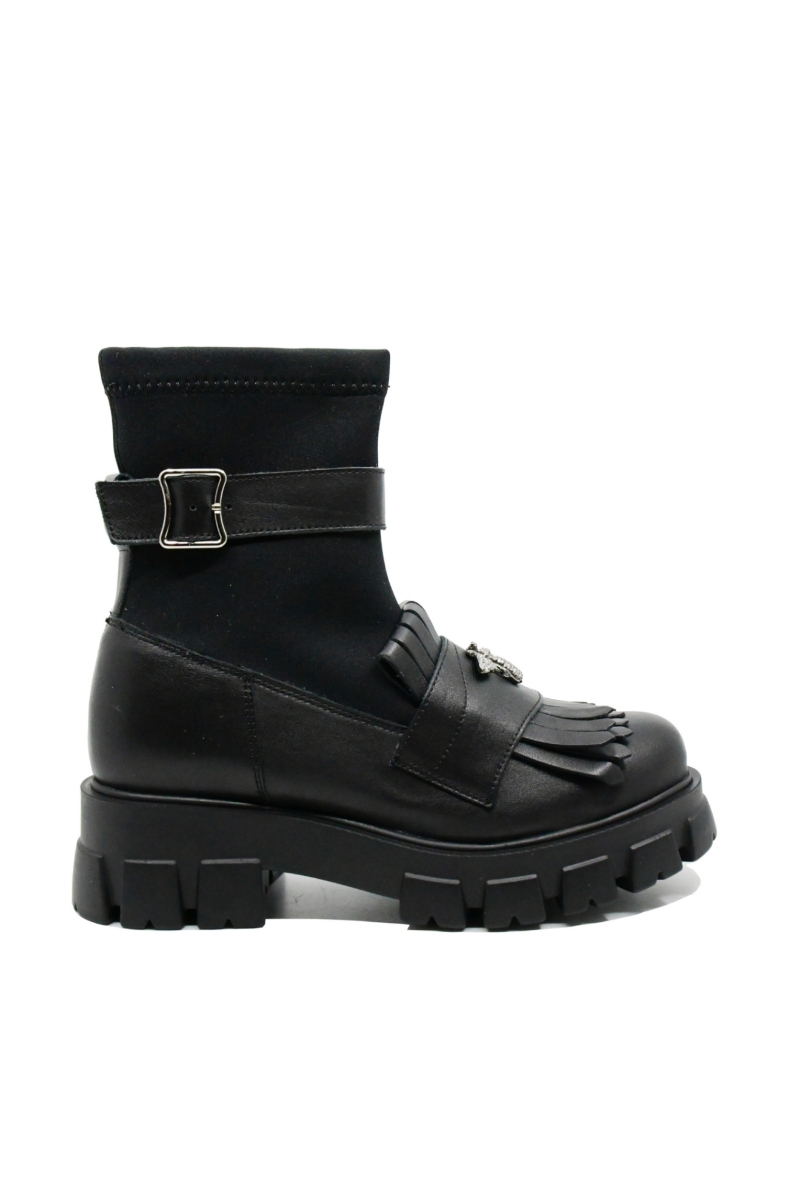Imagine Ghete damă negre din piele naturală, cu aspect de loafer LF029