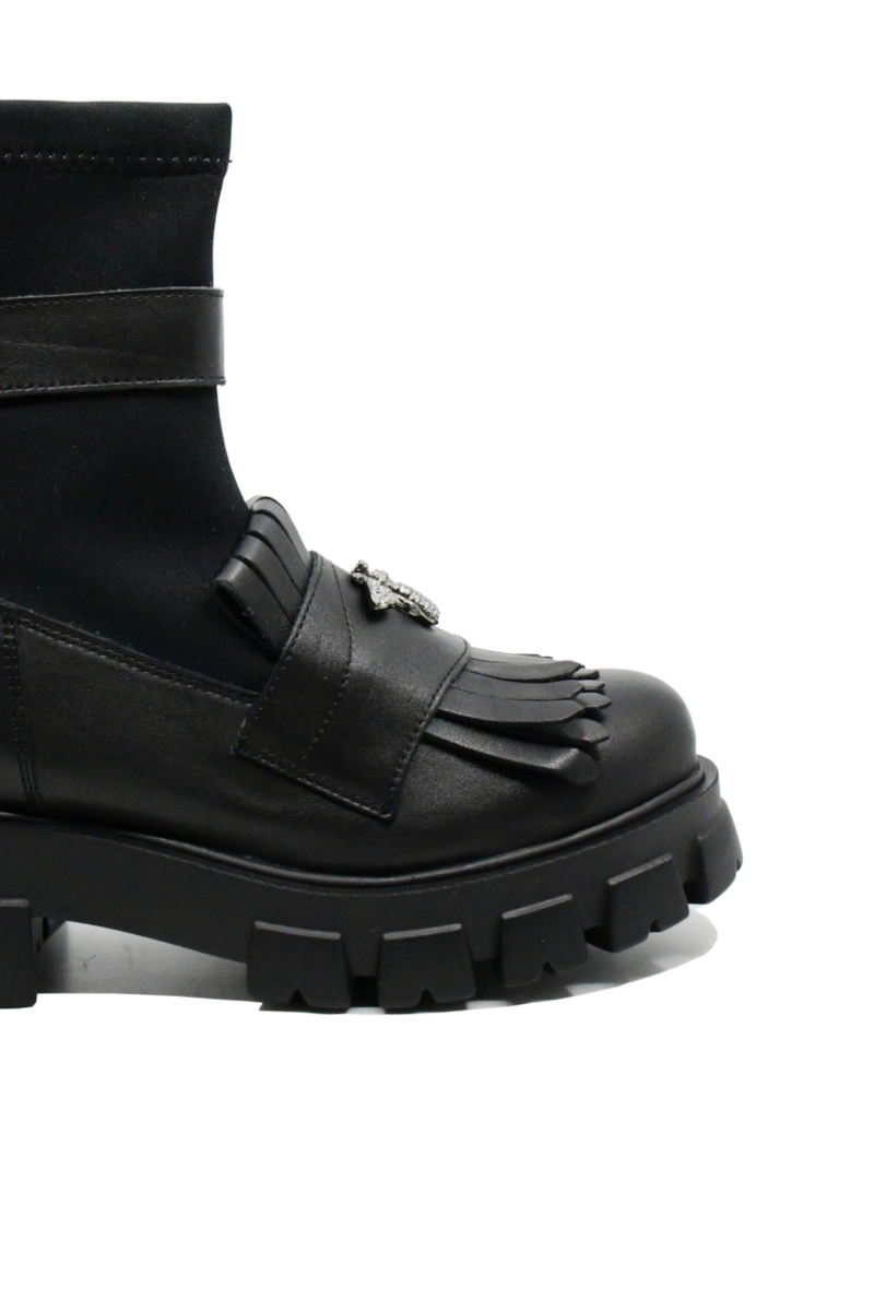 Imagine Ghete damă negre din piele naturală, cu aspect de loafer LF029