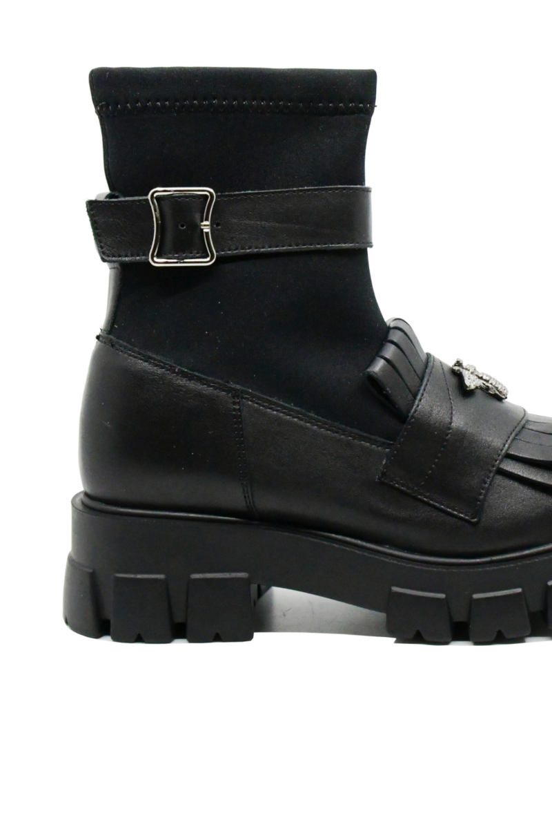 Imagine Ghete damă negre din piele naturală, cu aspect de loafer LF029