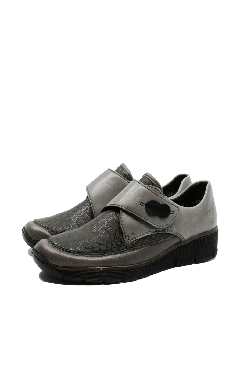 Imagine Pantofi damă gri deschis din piele naturală, cu inserție flexibilă RIK537C0-42