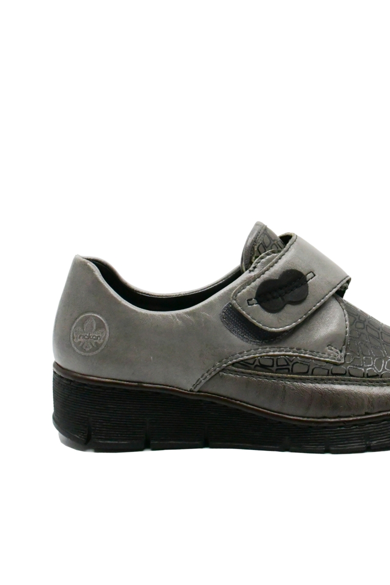 Imagine Pantofi damă gri deschis din piele naturală, cu inserție flexibilă RIK537C0-42