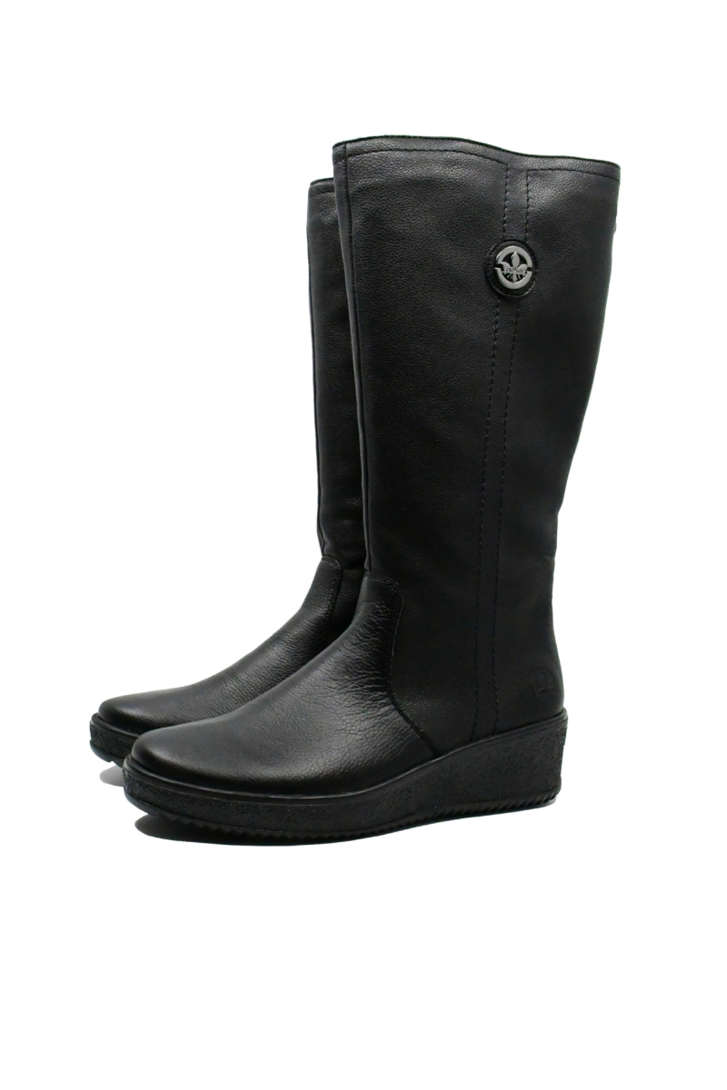 Imagine Cizme damă negre îmblănite, din mix de piele granulată