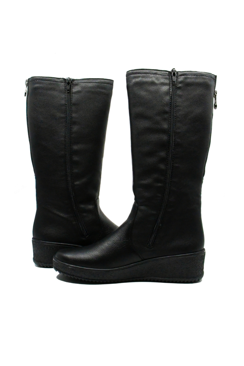 Imagine Cizme damă negre îmblănite, din mix de piele granulată