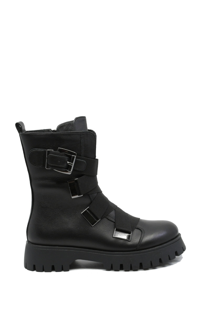 Imagine Ghete combat negre din piele naturală