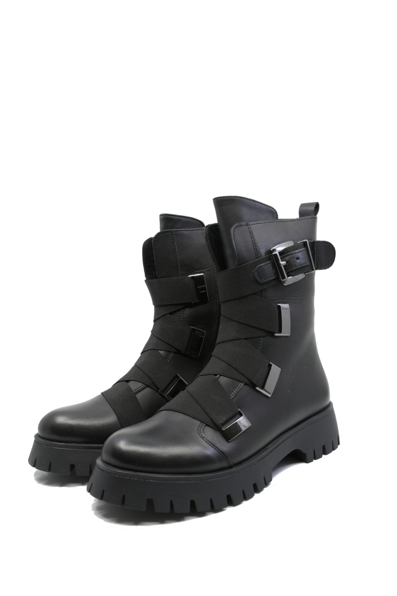 Imagine Ghete combat negre din piele naturală