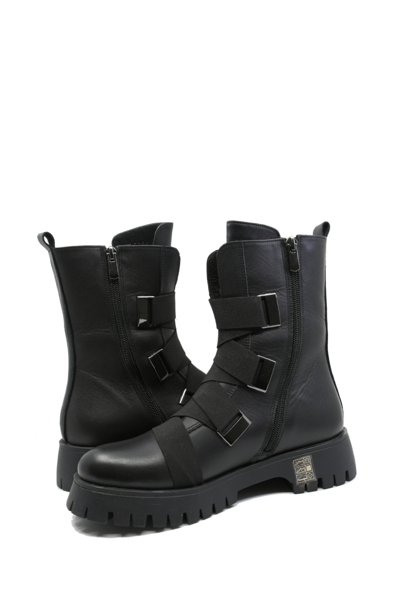 Imagine Ghete combat negre din piele naturală